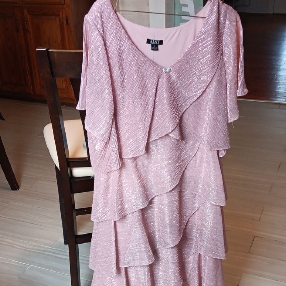 SLNY Shimmering Pink Asymmetrical Dress